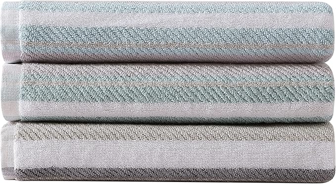 Tommy Bahama - Bath Towels, 100% Soft & Absorbent Yarn-Dyed Cotton with Twill Texture, Low Linting & Fade Resistant, Medium Weight Bathroom Towels (Ocean Bay Tranquil Blue, 3 Piece)