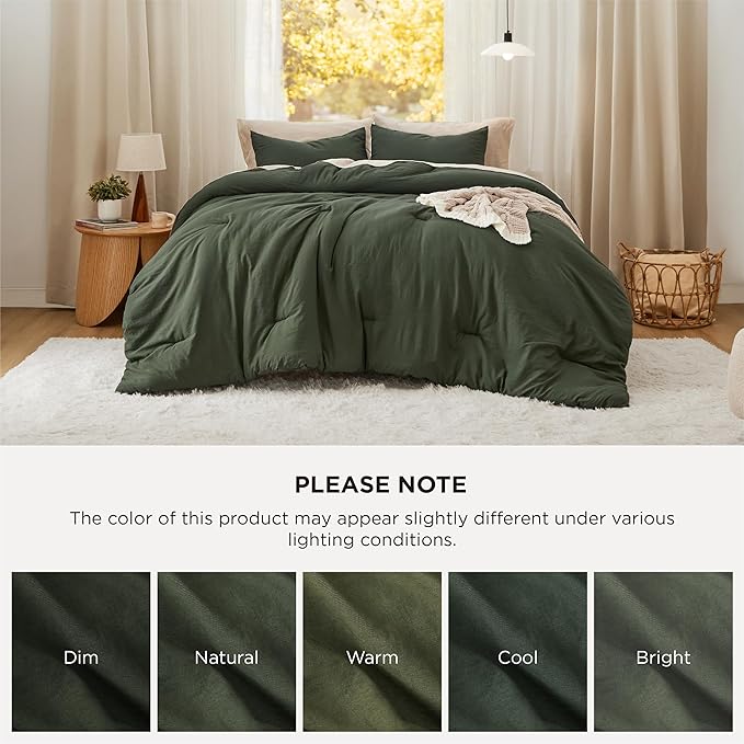 Bedsure Super King Size Comforter Set, Dark Green Soft Prewashed Bedding for All Seasons, 3 Pieces GentleSoft™ Bed Set, 1 Lightweight Comforter (120"x120") and 2 Pillowcases (20"x36")