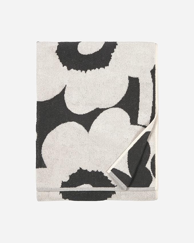 MARIMEKKO Unikko Terry Cotton Bath Towel (Charcoal) – Floral Patterned Bath Towels – 59 in x 28 in