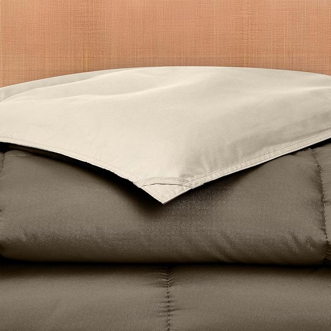 Modern Threads Down Alternative Reversible Comforter Taupe/Champagne Queen