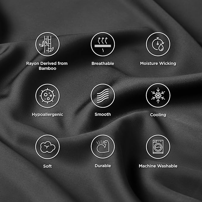 Bedsure Pillow Cases Standard Size, Cooling Pillow Cases, Rayon Derived from Bamboo Black Pillowcases Standard Set of 2, Breathable & Soft Bedding Pillow Covers with Envelope Closure, 20x26 Inches