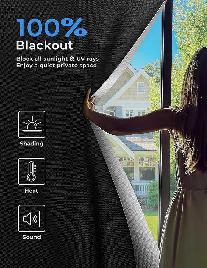 Sumobaby Blackout Curtains for Bedroom Portable 30"x63",No Drill Blackout Shades with Upgraded Hook&Loop Tapes,100% Black Out Window Cover,Thermal Insulated Blinds for Bedroom,Nursery(1 Panel,Black)