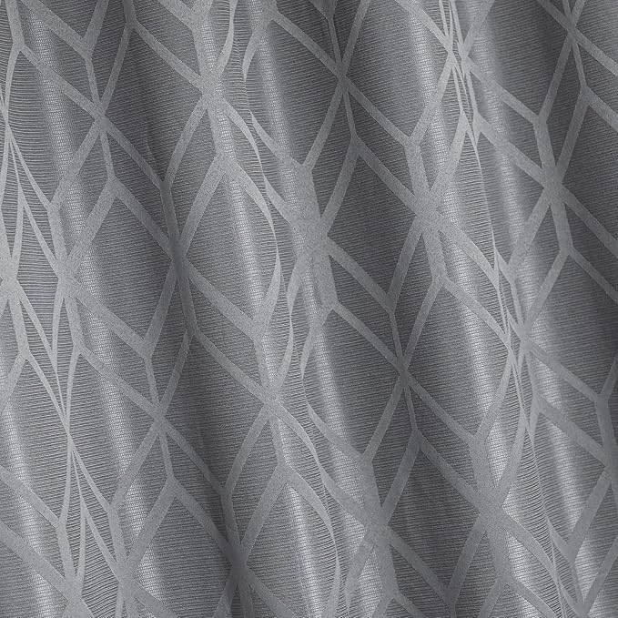 Amazon Basics Jacquard 2-Piece 100% Blackout Curtains, Living Room and Bedroom Drapes, Thermal Insulated Window Treatment, 42"x95", Grey