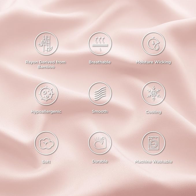 Bedsure King Size Pillow Cases Set of 2, Cooling Pillow Cases King, Rayon Derived from Bamboo Pink Pillowcases, Breathable & Silky Soft Cool Bedding Pillow Covers with Envelope Closure, 20x36 Inches