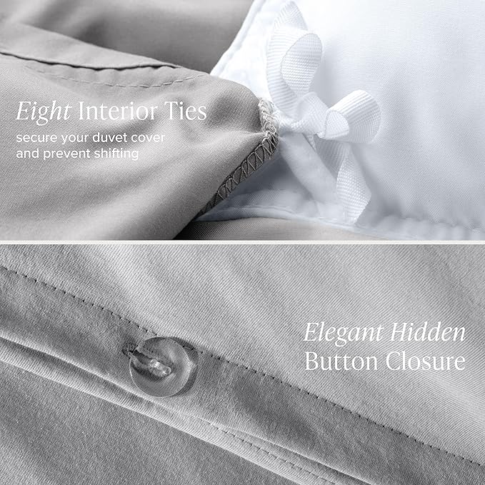 Bare Home 100% Organic Cotton Jersey Duvet Cover Set - Full/Queen Size - Ultra Soft - 100% Cotton - 3pcs - Corner Ties - Button Closure - Bedding Duvet Cover & Pillow Shams (Full/Queen, Light Grey)