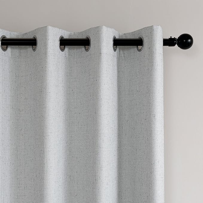 Amazon Basics Faux Linen Blackout Curtains for Bedroom and Living Room, 2-Piece Set with Grommets, 42" W x 84" L, White