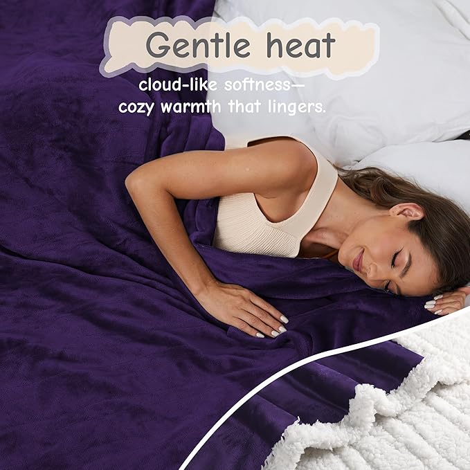 Electric Heated Blanket Full Size 72"x84", Soft Flannel with Overheat Protection, 6 Adjustable Heat Settings & 10-Hour Auto-Off Timer, Fast Heating for Winter Comfort, Dark Purple