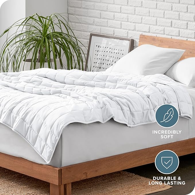 Bare Home Weighted Blanket Full or Queen Size 15lb (48" x 72") for Adults - All-Natural 100% Cotton - Premium Heavy Blanket Nontoxic Glass Beads (White, 48"x72")
