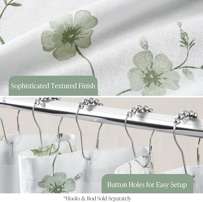 Martha Stewart Martha's Garden Shower Curtain Botanical Floral Print Cotton Shower Curtain for Bathroom, Spa Quality Modern Shower Curtains Standard Size, 72x84 Sage Green