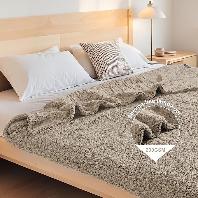 Electric Heated Blanket 6 Heating Settings & 10H Auto Off Full 72×84 Double Sided Plush Sherpa Ultra-Soft Warm Thick, Machine Washable, Fast Heating, Home Office Light Brown