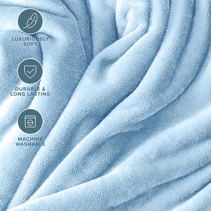 Bare Home Fleece Blanket - King Size - Ultra-Soft Lightweight for Bed, Sofa, and Couch - Luxury Microplush - Cozy Warm Blanket (King, Light Blue)