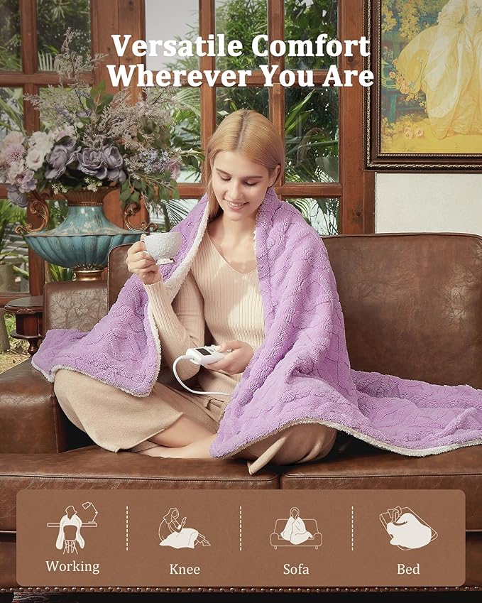 CAROMIO Heated Throw Blanket - Thick Tufted Sherpa Electric Blanket Throw with 10 Heating Levels and 10 Time Settings, ETL Certified Machine Washable Fast Heating Blanket Throw 50"×60", Purple