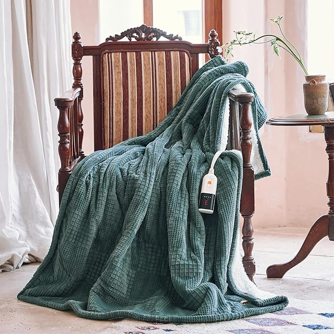 Heated Blanket Electric Blanket Throw 50''X60''-Heating Throw with 9 Heat Settings-2-10 Hours Auto Off,ETL Certified,Machine Washable (Green)