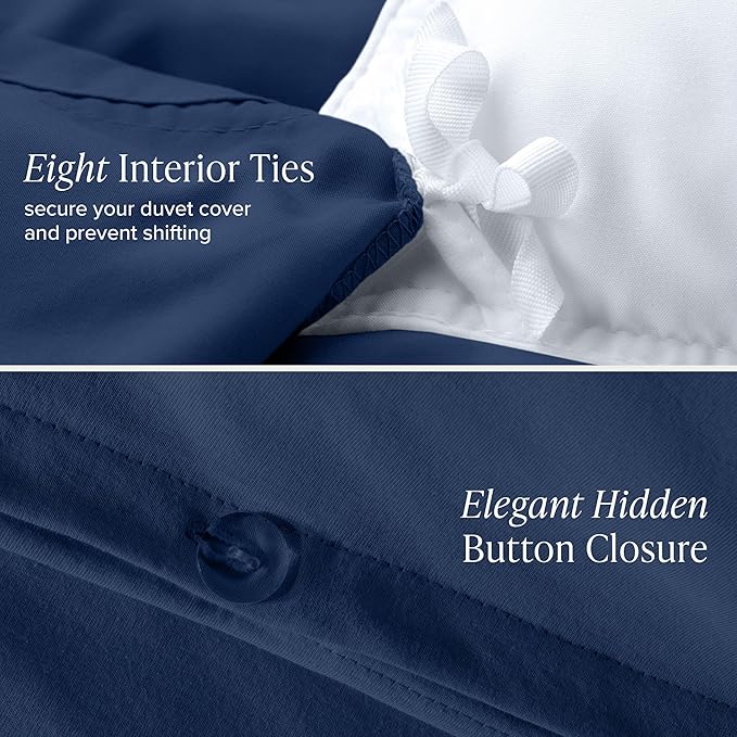Bare Home 100% Organic Cotton Jersey Duvet Cover Set - Full/Queen Size - Ultra Soft - 100% Cotton - 3pcs - Corner Ties - Button Closure - Bedding Duvet Cover & Pillow Shams (Full/Queen, Dark Blue)