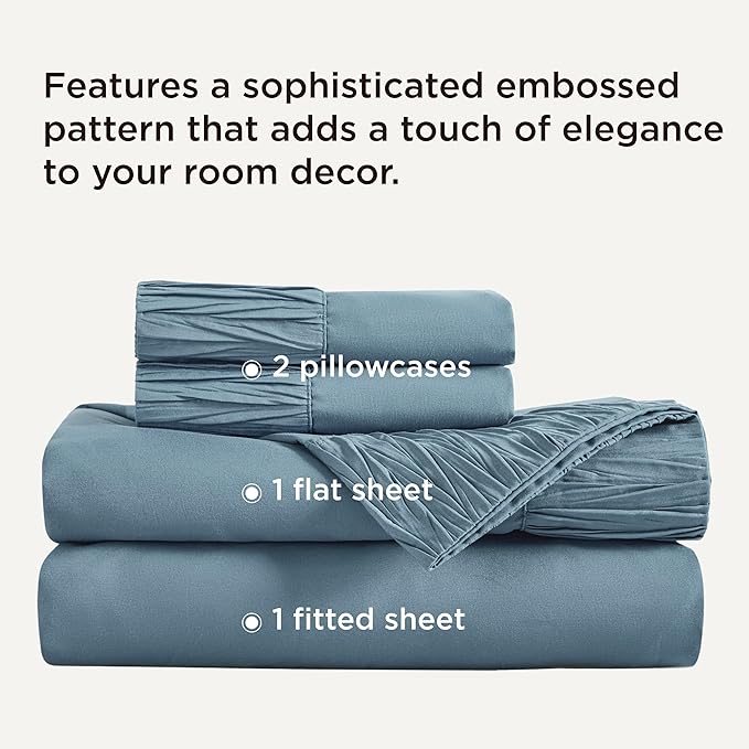 Bedsure Queen Sheet Set - Soft Sheets for Queen Size Bed, 4 Pieces Hotel Luxury Mineral Blue Sheets Queen, Easy Care Polyester Microfiber Cooling Bed Sheet Set