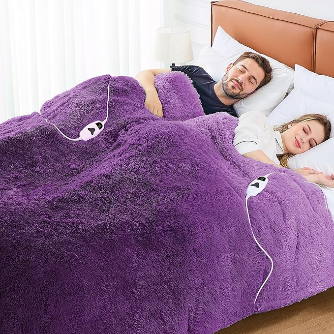 Heated Electric Blanket Queen,Warm Winter Birthday Gifts for Women Her Grandma–Faux Fur with Soft Sherpa,10 Heat Settings,5 Time Settings with Fast Heating, 84x90, Mystic Purple