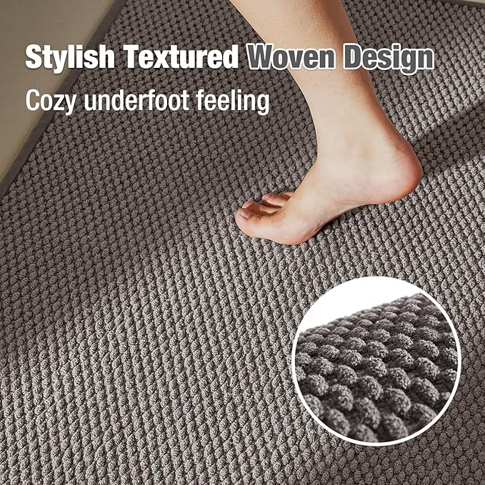 Bathroom Rugs Non Slip Washable, Super Absorbent Thin Bath Mat Quick Dry Low Pile Bathroom Rug, Light Grey 24"x36"