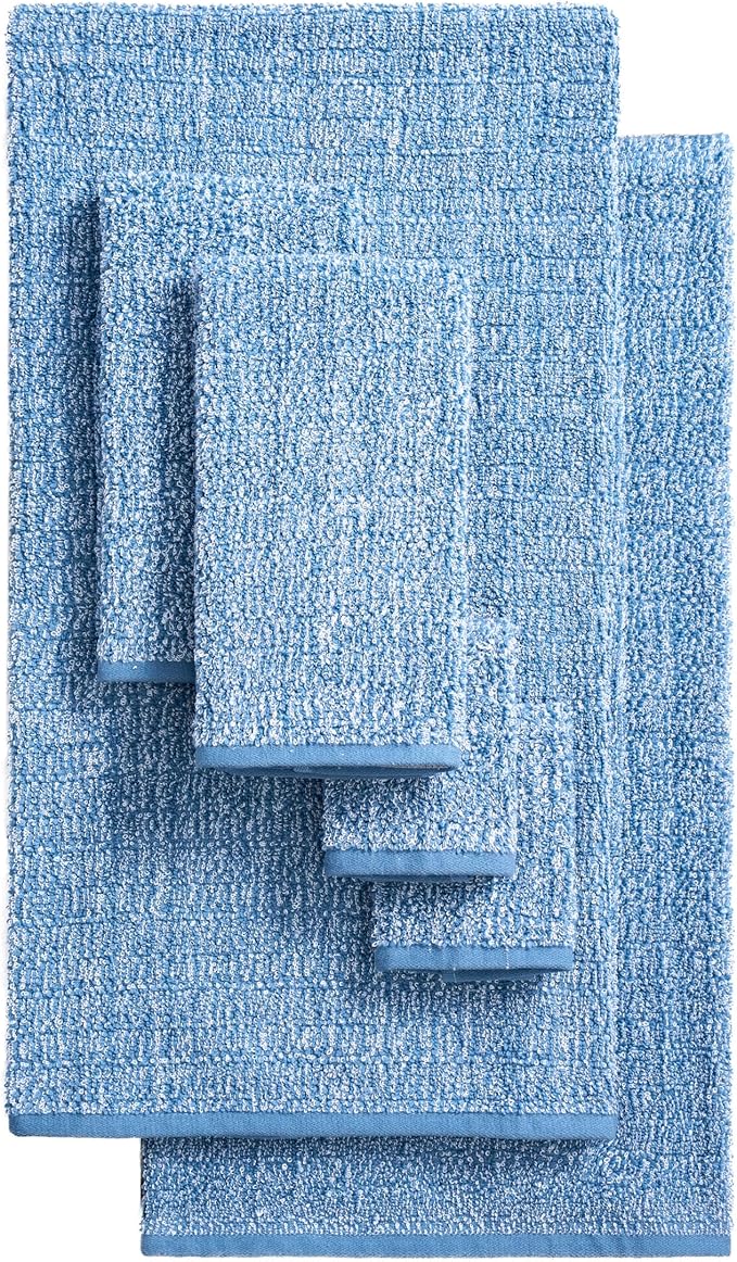 Lucky Brand Luxurious Boucle 6 Piece Bath Towel Set - (2) Bath Towels, (2) Hand Towels, and (2) Washcloths - Blue Stone Premium Bathroom Towel Set