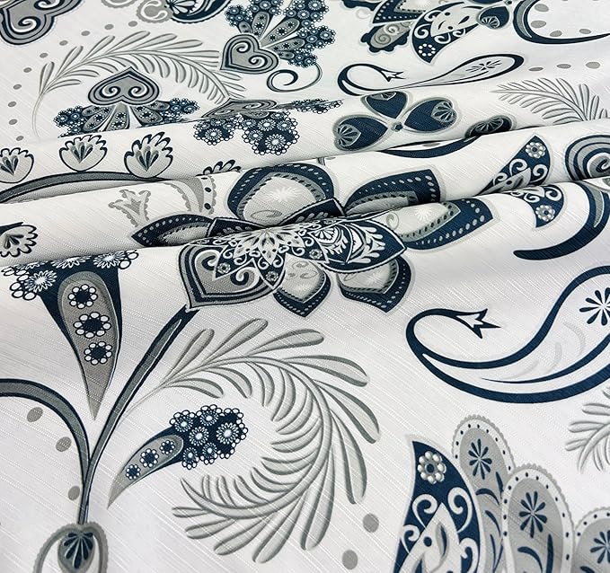 Serafina Home Hotel Quality Navy Gray Grey Fabric Bathroom Shower Curtain: Paisley Floral Leaf Damask Design on White (72 x 70 inches)