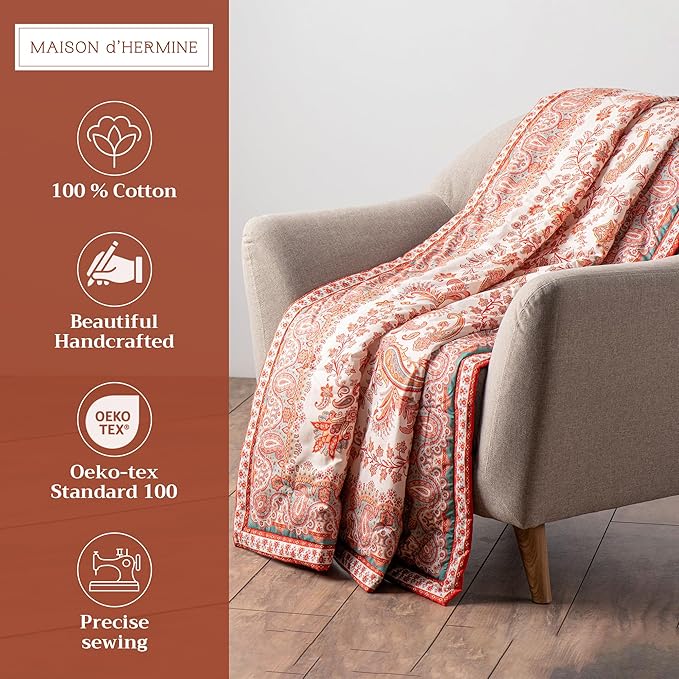Maison d' Hermine Throw Blanket for Couch Lightweight Soft Warm Breathable Cotton Throw Blankets for Bed Girls Boys Women Men Gifts Sofa Travel Living Room Chair Bedding (50"x60", Cachemire)