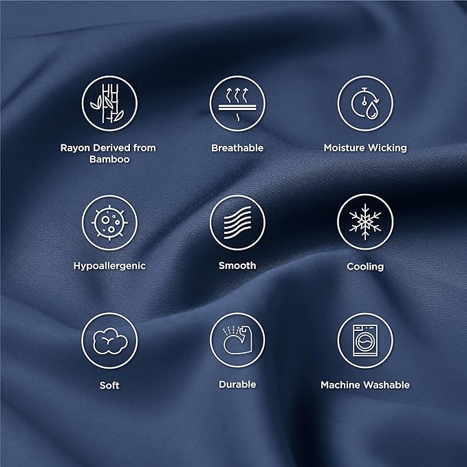 Bedsure King Size Pillow Cases Set of 2, Cooling Pillow Cases King, Rayon Derived from Bamboo Navy Blue Pillowcases, Breathable & Silky Soft Bedding Pillow Covers with Envelope Closure, 20x36 Inches