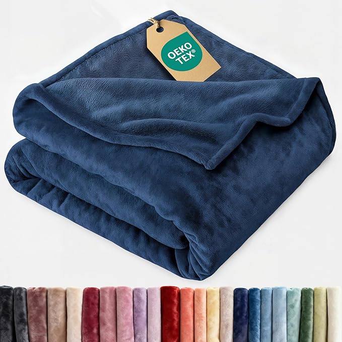 Ultra Soft Fleece Blanket King Size - Flannel Fleece Luxury King Blanket - Lightweight for Couch Bed Chair - Thick, Warm and Breathable - All Season Cozy Fuzzy, Anti-Static Microplush Bedding, Navy