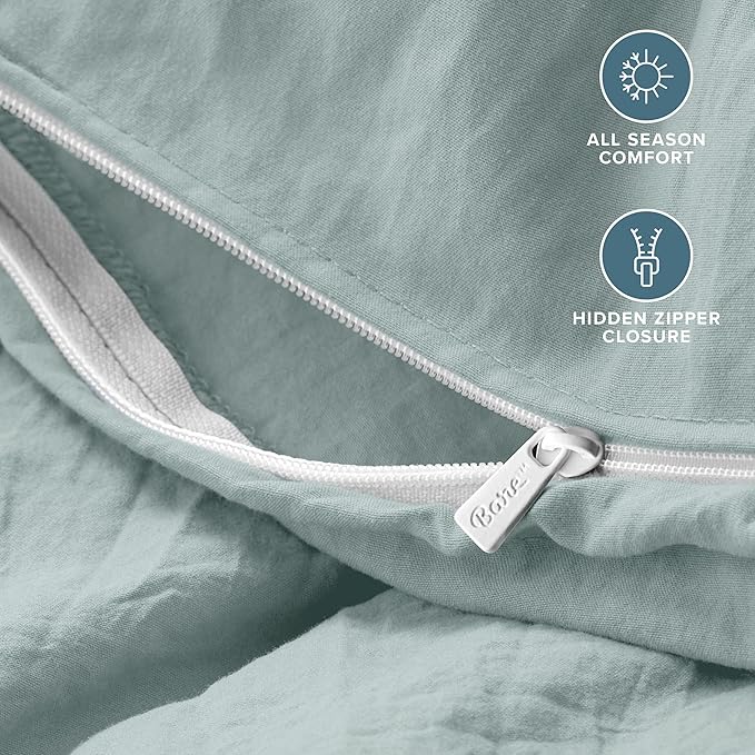 Bare Home Microfiber Duvet Cover Set - Ultra Soft Washed Microfiber - Full Size - Linen-Like Look - Easy Care - Breathable Fabric - Our Softest Duvet Cover Set (Full, Sea Spray)