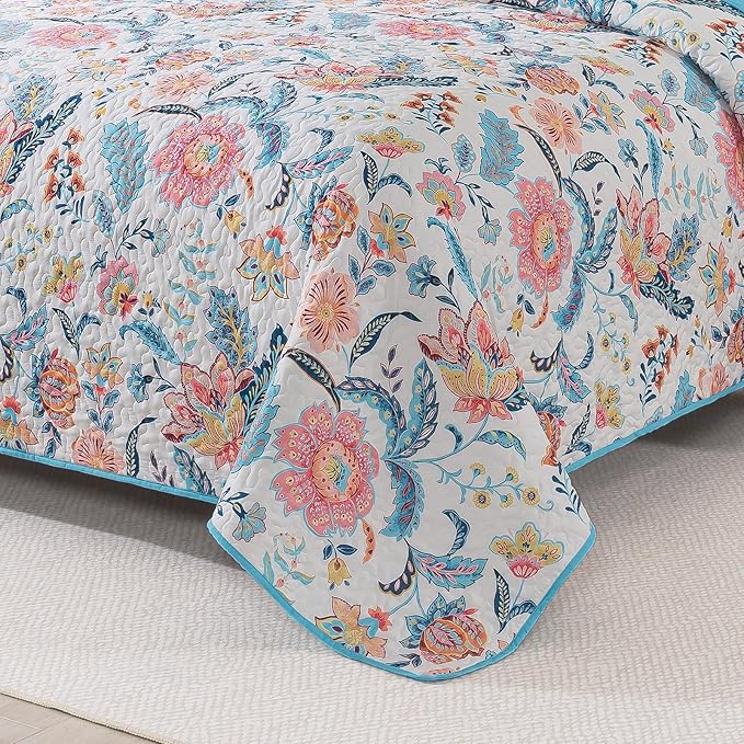 BEDIFANY Garden Cotton Filling King Size Quilt Set - Lightweight Bedspreads King Size (98 x 106 inch) with Colorful Floral Pattern - Farmhouse King Quilt Bedding Sets for Bed Coverlet, 3 Pieces