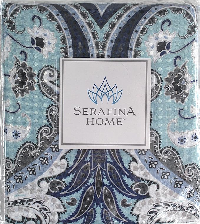 Decorative Blue & Silver Grey Gray Boho Fabric Shower Curtain, Modern Farmhouse for Vintage Rustic Bathroom Decor, Floral Victorian, 72 x 70
