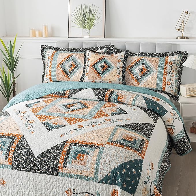 BEDIFANY Twin Size Bedspread Sets, Floral Cotton Lightweight Quilt Twin XL Size (68 x 86 inch) Garden Style Quilt Bedding Sets for All Seasons, 2 Pieces