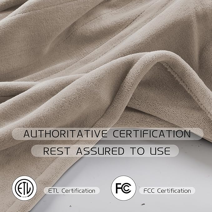 Heated Electric Blanket 62"x84" Twin Size, Soft Coral Fleece Blanket with 4 Heating Levels & 10 Hours Auto-Off, Fast Heating, Warm Cozy, Machine Washable for Home & Office - Light Brown