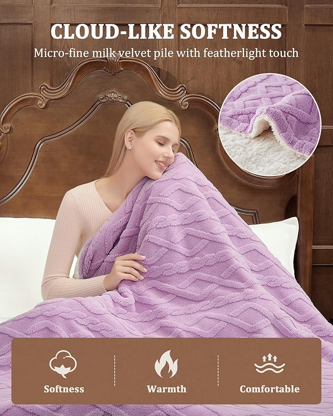 CAROMIO Electric Blanket Queen Size Dual Control - Thick Tufted Sherpa Heated Blanket with 10 Heating Levels and 10 Time Settings, ETL Certified Fast Heating Blanket Queen Size 84"×90", Purple