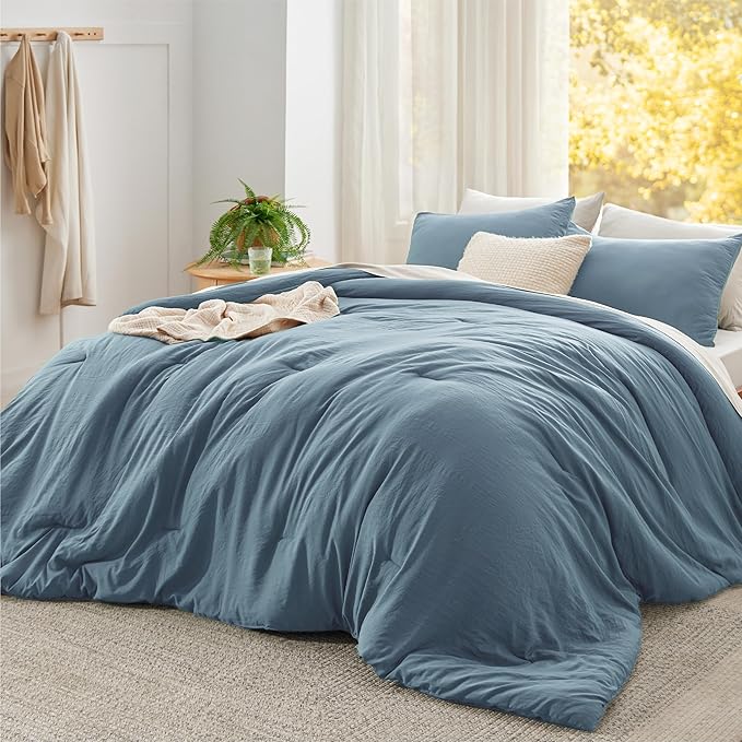 Bedsure Super King Size Comforter Set, Grayish Blue Soft Prewashed Bedding for All Seasons, 3 Pieces GentleSoft™ Bed Set, 1 Lightweight Comforter (120"x120") and 2 Pillowcases (20"x36")