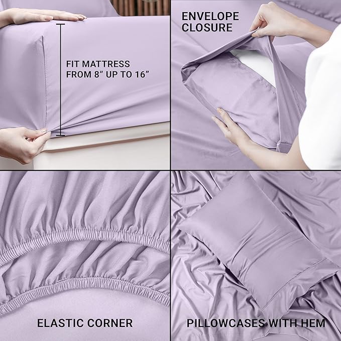 Utopia Bedding Twin Sheet Set – 3 Piece Bed Sheets for Twin Size Bed, Soft and Breathable Microfiber, Includes 1 Fitted Sheet, 1 Flat Sheet and 1 Pillowcase (Lavender)
