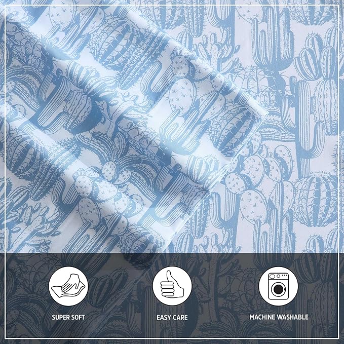 Wrangler - Full Bed Sheets, Ultra-Soft & Lightweight Bedding with Matching Pillowcases, Lightweight Bed Set for All Season Comfort, Oeko-Tex Certified (Cactus Toile Blue)