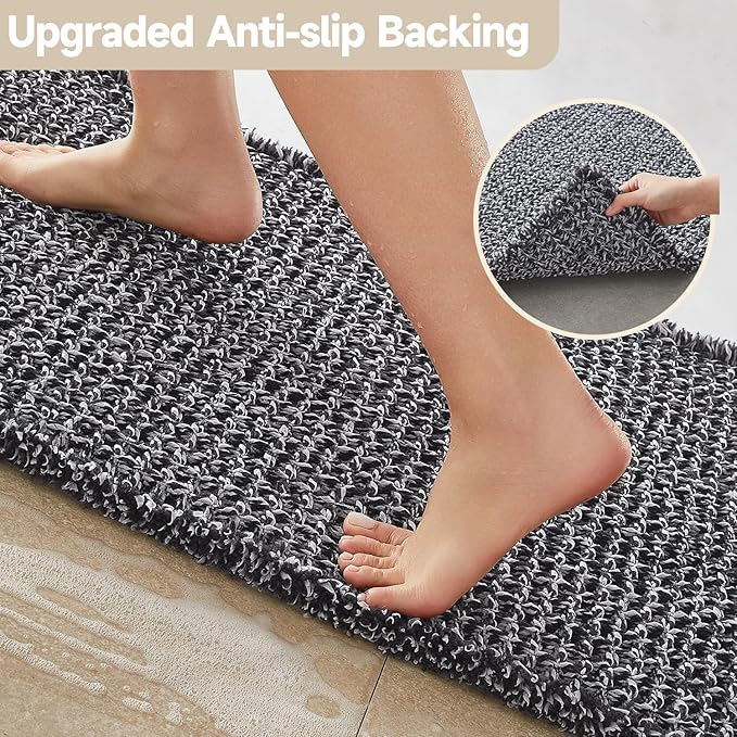 Black and White Bathroom Rugs, Waffle Bath Mat Non Slip Washable Super Absorbent Quick Dry Boho Farmhouse Bathroom Decor, 24"x16" Black and White