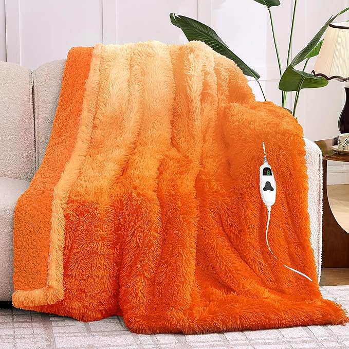 Heated Electric Blanket Twin–Faux Fur with Soft Thick Sherpa,Warm Winter Birthday Gifts for Women Grandma，10 Heat Settings,5 Time Settings with Fast Heating, 62x84, Cocoa Brown