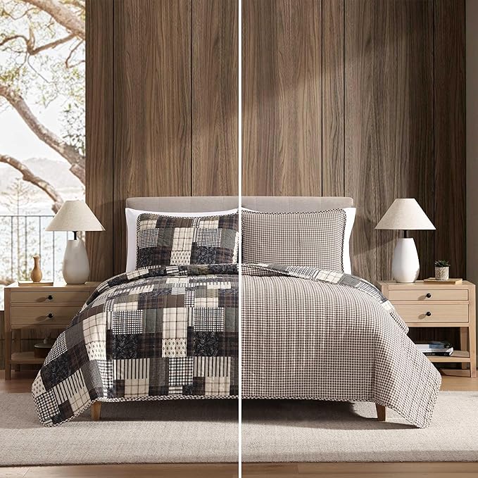 Eddie Bauer - Twin Quilt Set, Naturally Soft Cotton Bedding w/a Lightweight Feel for All-Year Comfort, Reversible w/Matching Pillowcase, 2 Piece Bed Set (Antique Brown)