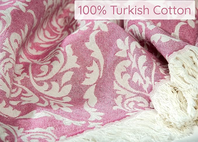 Turkish Beach Towel (35”x67”) – 100% Cotton, Quick Dry, Lightweight, Soft Oversized Beach Towel for Travel & Pool – Renaissance Fuchsia Color