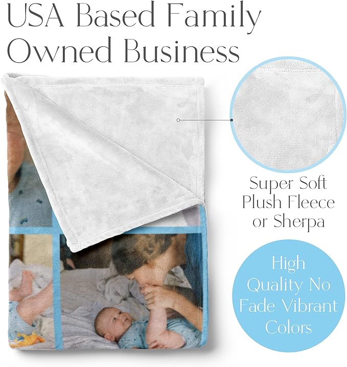 Ships Next Day, Custom Blanket with Picture - Printed in USA, Personalized Photo Blanket 6-Pic(Fleece – 96x120)