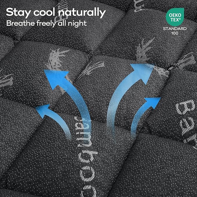 OLANLY King Mattress Topper – Viscose Made from Bamboo, Cooling Soft King Pillow Top Mattress Pad for Back Pain Relief, Plush Down Alternative Fill Bed Topper with Elastic Deep Pocket, Dark Gray