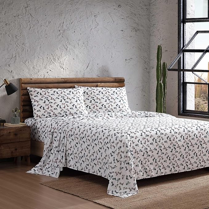 Wrangler - Twin Bed Sheets, Ultra-Soft & Lightweight Bedding with Matching Pillowcase, Lightweight Bed Set for All Season Comfort, Oeko-Tex Certified (Boots N Hats Black)