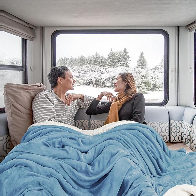 Utopia Bedding Sherpa Blanket Twin Size (Washed Blue, 90x66 Inches) - Soft Lightweight Plush Fleece Reversible Blanket for Bed, Sofa, Couch, Camping and Travel
