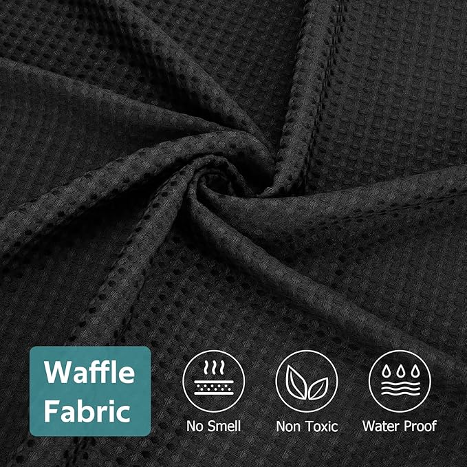 3 in 1 Shower Curtain Set, Waffle Shower Curtain and Liner Set with 12 Double Sided Shower Curtain Hooks, 258GSM Luxury Weighted Cloth Shower Curtains for Bathroom, 72 W x 84 H, Black