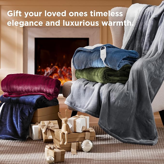 Bedsure Heated Blanket Throw Blanket - Fast Heating Electric Blanket, Soft Flannel Heated Throw with 4 Time Settings, 6 Heating Settings, Warm Gifts for Grandma Grandpa (50x60 inches, Dark Grey)