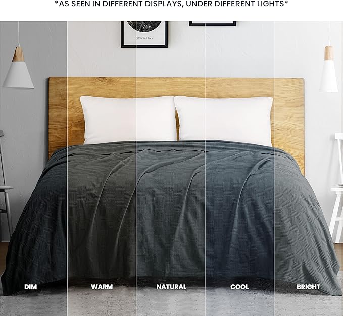Utopia Bedding Smoke Gray 100% Cotton Blanket [Big Size - 120x120 Inch] 350GSM Lightweight, Soft and Breathable Thermal Blanket for All Seasons