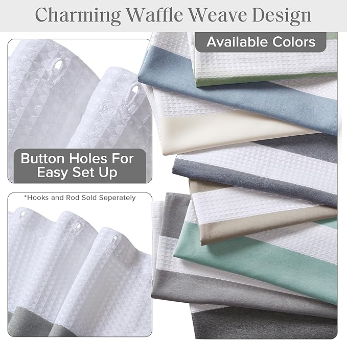 Madison Park Shower Curtain Waffle Weave Striped Pieced Design Fabric Shower Curtain with 3M Scotchgard Moisture Management Premium Spa Quality Modern Shower Curtains for Bathroom Stall 54"x78" Grey