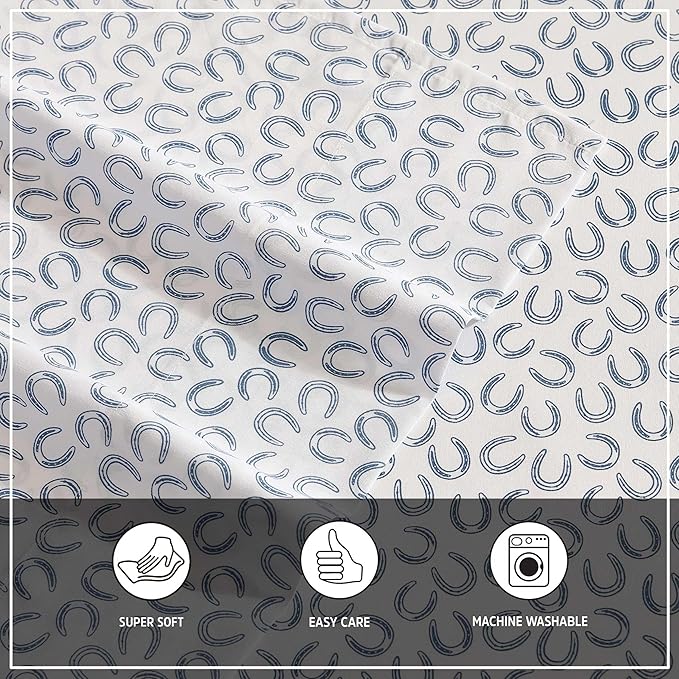 Wrangler - Queen Sheet Set, Super Soft & Cozy Bedding with Matching Sham(s), Casual Luxurious Bedding Set, Yellowstone Inspired, Oeko-Tex Certified (Horseshoe Blue, Queen)