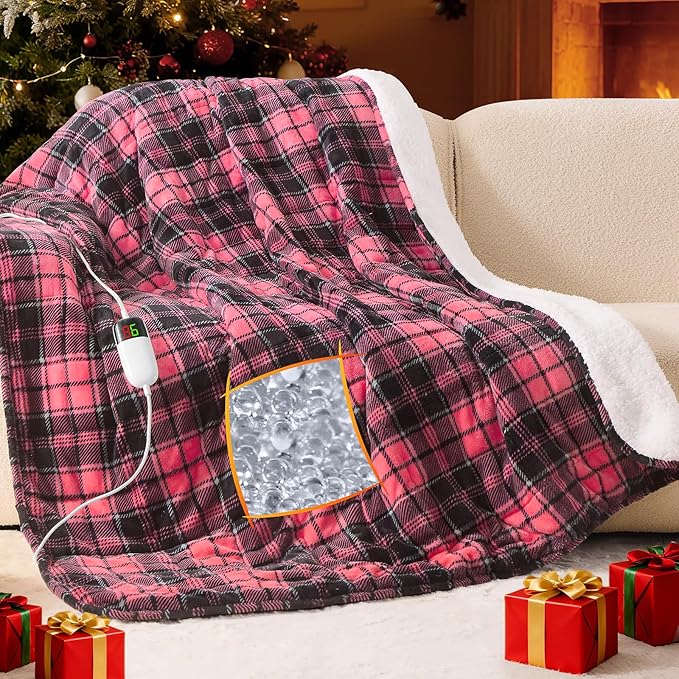 Pink Heated Weighted Blanket for Adults 20Lbs Queen Size - 60"x80", 2-in-1 Electric Heating Pad Lap Heavy Blanket for 190-210lbs for Couch, 10 Level 1-8H Auto Off, Birthday Gifts for Women Mom Girls