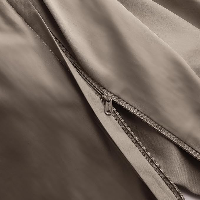 MooMee Duvet Cover Set 100% Extra Long Staple Cotton 600 Thread Count Silky Sateen Smooth Luxury Soft Breathable Durable Hotel Quality Bedding, 3 Pieces (Tannish Gray, King 104"x90")